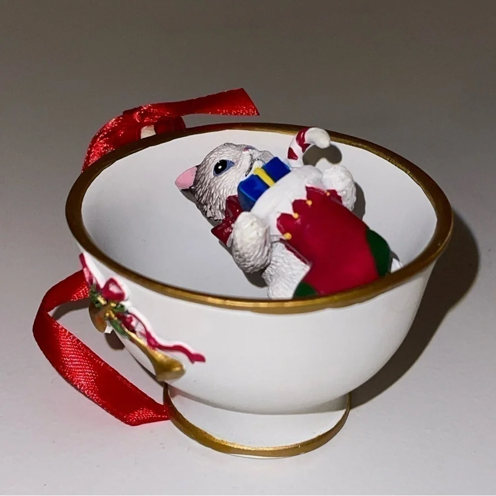 Cat Snowman Family Tea Cup Ornament Painted Resin Crafts Creative x4